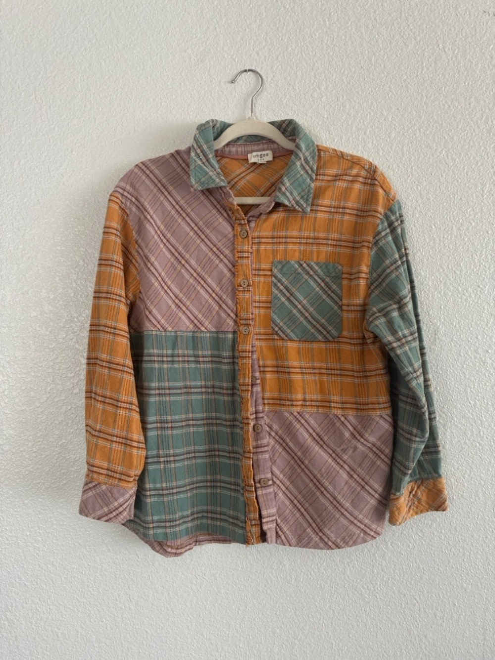 Umgee Vintage Patchwork Plaid Button-Up Shirt - Multicolor